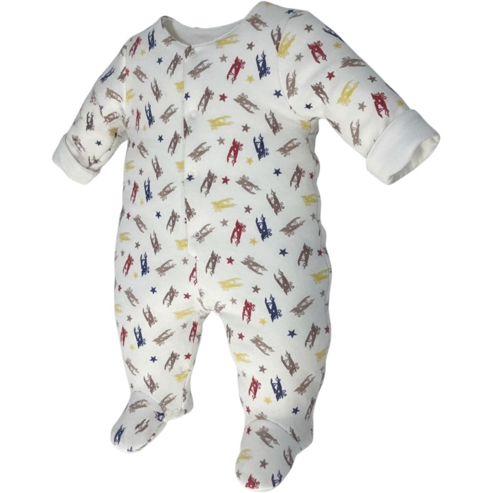 SnoPea Kids Vintage Airplane Star Print Cotton Snap Romper White 12M 9726